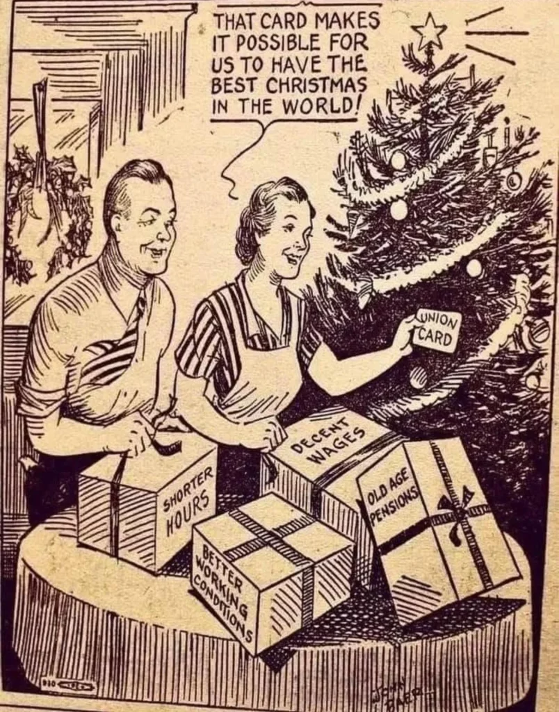 Union household celebrating the holidays. Thankful for better working conditions, decent wages, old age pensions, and shorter hours.